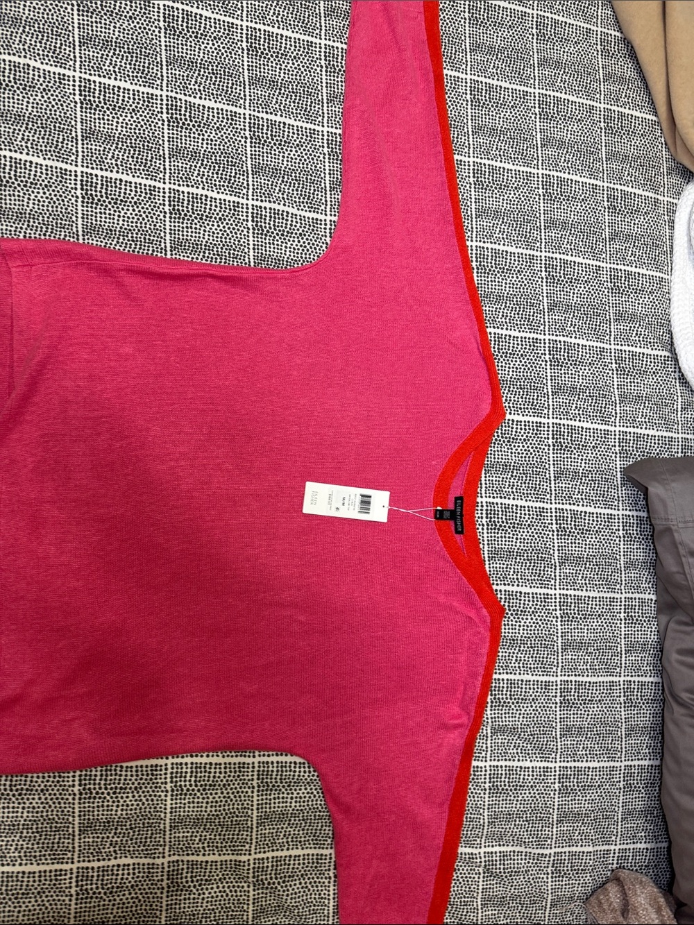 Eileen Fisher Hot Pink Knit Top with Red Trim
